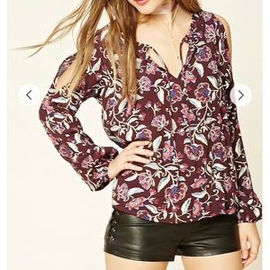 Floral Print Tie-Front Top -size small